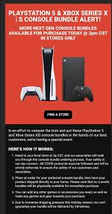 Multiple gamestop ireland customers have reported to video games chronicle that they have received an email from the retailer revealing the arrival of their. Wario64 On Twitter Gamestop Has Sent An Email Saying That Ps5 And Xbox Series S X Bundles Are Available To Order In Stores Only Today At 1 Pm Pt They Will Ship The Order