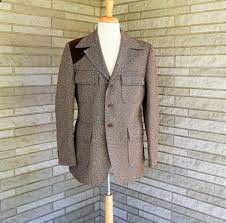 Vintage 1960s Brown Tweed Knit Sport Coat Shooting Jacket Style With Shoulder And Elbow Patches Richman Brothers Jacket Style Brown Tweed Sport Coat