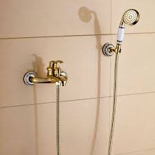 Modern Style Wall Mount Handheld Shower Set Faucet Golden Bathroom Shower Mixer Tap W Bracket Shower Faucet Shower Mixer Taps Bath Shower Mixer Taps