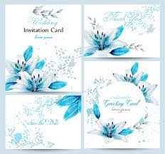 Blue Lily Watercolor Flower Blossom Card Set Vector Vintage Greeting Poster Wedding Invitation Thank You Postcard Summer Floral Decoration Bouquet Starpik Blossom Flower Watercolor Flowers Greeting Poster