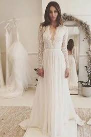 Find great deals on ebay for wedding dress with lace sleeves. Plunging V Neckline Lace Chiffon Boho Wedding Dresses With Sleeves Loveangeldress