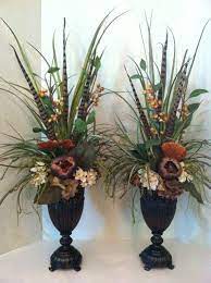 Pair Of Elegant Faux Floral Arrangements For The Mantel Berry Pod Silk Floral Arr Faux Floral Arrangement Flower Vase Arrangements Fall Floral Arrangements