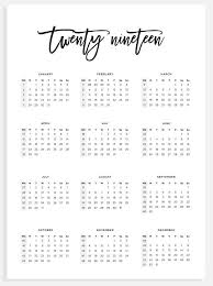 2019 Monthly Printable Calendar
