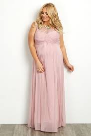 Light Pink Mesh Neckline Ruched Bust Plus Size Evening Gown Maternity Evening Gowns Maternity Evening Plus Dresses