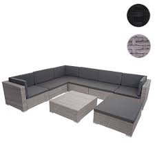 Maforob outdoor patio furniture set rattan sectional sofa couch pe wicker adjustable chaise lounge with tempered glass tea table and removable cushions, beige. Poly Rattan Garnitur Hwc G79 Balkon Garten Lounge Set Gartenmobelset Sitzgarnitur Sofa Grau Kissen Dunkelgrau Kaufen Bei Mendler Vertriebs Gmbh