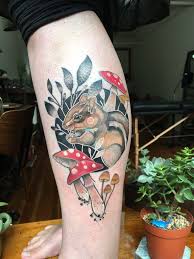Chipmunk And Mushrooms By Kel Tait Of Teitari Os In Portland Or Mushroom Tattoos Tattoos Beautiful Tattoos