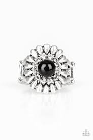 Black And Silver Ring Paparazzi Poppy Pep Black In 2020 Black Rings Black Beads Frame Ring