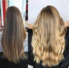 Before And After Full Balayage On Level 7 Hair And Toned With A Peachy Beige Goldwell Toner Honey Blonde Balayage Styl Blonde Balayage Balayage Full Balayage