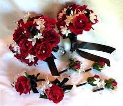 Adding additional touches to the bouquets such of ribbons, blims ,rhinestone any. Red Rose Bridal Bouquet In Red White Black Wedding Bouquet And Boutonniere Package 136 00 Vi Red Rose Bridal Bouquet Red Bouquet Wedding Rose Bridal Bouquet