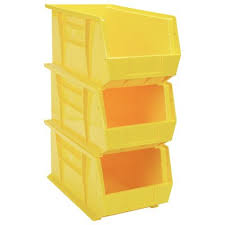 Constructed of heavy duty plastic for durability, the large plastic bin neatly stacks in cabinets and desktops and can also be wall mounted. Quantum Heavy Duty Storage Bins 3 Pk Yellow Model Qus840yl