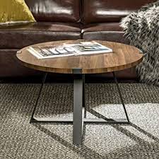 We Furniture Rustic Farmhouse Round Metal Coffee Accent Table Living Room 30 Inch Walnut Brow In 2020 Living Room Accent Tables Coffee Table Wood Coffee Table Rustic