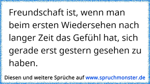 Freundschaft Ist Wenn Man Beim Ersten Wiedersehen Nach Langer Zeit Das Gefuhl Hat Sich Gerade Erst Gestern Gesehen Zu Spruchmonster De