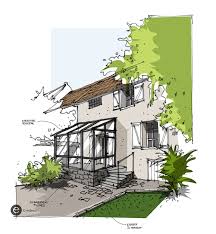 Veranda Metal Noir Sur Maison Ancienne Croquis Architecture Interieure Realisation Dominique Jean P Croquis Architecture Croquis Architecte Dessin Architecte