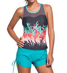2017 Hot Women Sporty Tankini Sets With Boy Shorts Swimwear Two Piece Swimsuit