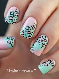 Leopard Print Light Pink And Blue Nail Design Cheetah Nail Designs Leopard Print Nails Animal Nails
