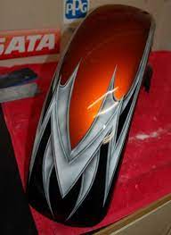 Metal Effect Razor Style Graphics On A Black And Orange Two Tone Custom Paint Motorcycle Motorcycle Paint Jobs Motorcycle Painting