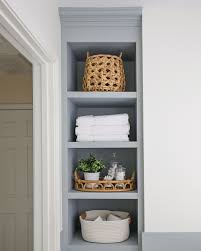 Click to add item tuscany® barn wood 12w x 10d x 67h milano gray linen cabinet to the compare list. Diy Built In Bathroom Shelves And Cabinet Angela Marie Made