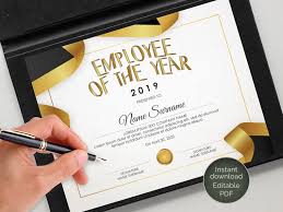 Employee of the year certificates. Editable Employee Of The Year Certificate Template Corporate Etsy In 2021 Certificate Templates Corporate Awards Templates