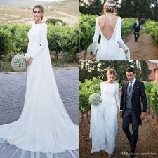 Simple Long Sleeve Mermaid Wedding Dresses 2018 Bateau Bateau Sweep Train Long Chapel Country Br Column Wedding Dress Plain Wedding Dress Classic Wedding Dress
