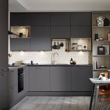 Create A Bold Statement With The Dark Graphite Shade Of This Cabinet Door In An On Tre L Shaped Kitchen Designs Modern L Shaped Kitchens L Shape Kitchen Layout