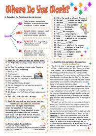 Where Do You Work Worksheet Free Esl Printable Worksheets Made By Teachers English Teaching Materials English Grammar Quiz Teaching Teenagers