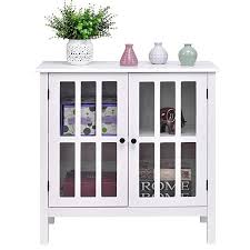 Tangkula Console Cabinet Storage White Glass Door Sideboard Console Table Server Display Buffet C Sideboard Console Sideboard Console Table Glass Cabinet Doors