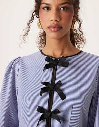 Sister Jane contrast bow striped mini dress in blue