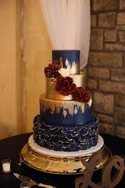 Navy And Gold Cake Wedding Cake Navy Wedding Cakes Blue Pretty Wedding Cakes