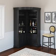 Ashon Rustic Solid Wood Tall Corner Bar Cabinet