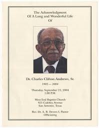 Funeral Program For Charles Andrews Sr September 23 2004 Funeral Programs Funeral Charles