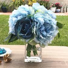 Sky blue peony bouquet, silk flowers, artificial flowers, bridal bouquets, silk peony bouquet, artificial peony bouquet, wedding flowers elizabethashleehome 5 out of 5 stars (60) $ 19.00. Enova Home Blue Peony Rose And Hydrangea Mixed Faux Flower Arrangement With Clear Glass Vase