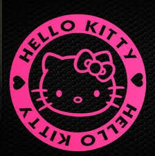 Brand white logo hello kitty font. Hello Kitty Round Logo Die Cut Vinyl Sticker Decal Blasted Rat