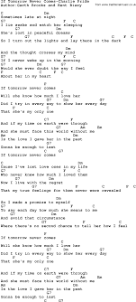 Country Music If Tomorrow Never Comes Charlie Pride Lyrics And Chords Country Music Lyrics Quotes Lyrics And Chords Easy Ukulele Songs