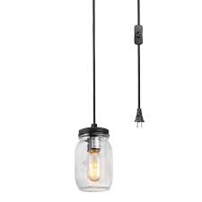 Lnc 1 Light Bronze Clear Glass Jar Plug In Pendant A03219 The Home Depot In 2020 Jar Pendant Light Clear Glass Jars Glass Jars