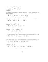 Below illustrates an example where there are two possible … pemdas rule read more » Final Review Worksheet Introductory Algebra Chapter