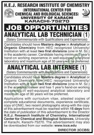 Hej Research Institute Of Chemistry Jobs 2018 Iccbs University Of Karachi Latest For Analytical Lab Technician
