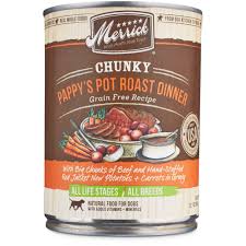 Merrick dog food has had recalls, but only in the dog treats department. Merrick Chunky Grain Free Pappy S Pot Roast Dinner Wet Dog Food 12 7 Oz Case Of 12 Petco