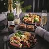Slow cooked prime rib with loaded baked potato, creamed spinach, au jus, and horseradish | herb roasted turkey breast with garlic mashed potato, glazed carrots, roasted brussels sprouts, turkey. 3