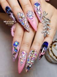 Cardi B Nails Palmeras Pink Swarovski Tendencia Love Me Some Over Done Nails Rhinestone Nails Bling Nails Bedazzled Nails