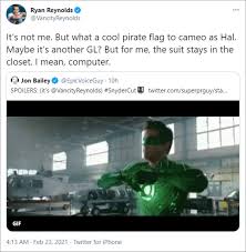 Zack snyder's justice league contains examples of: Ryan Reynolds Flat Out Denies Rumors Of Green Lantern Cameo In Zack Snyder S Justice League