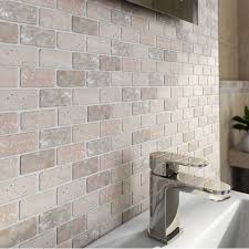 Mosaic Brick Style Wall Tiles Set The Perfect Scene For Bathroom Feature Walls Get The Look Today Ove Bathroom Feature Wall Travertine Stone Mosaic Wall Tiles