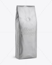 250g Matte Metallic Coffee Bag With Valve Mockup Half Turned View In Bag Sack Mockups On Yellow Images Object Mockups