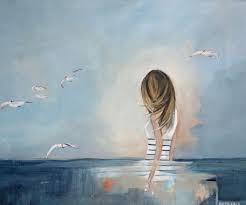 Birds Flying In The Sky Drawing For Kids Excited To Share This Item From My Etsy Shop Figurative Painting Girl Water Birds Flying Ocean Landscape Ocean Landscape Figure Painting Dreamy Landscapes