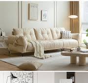 Furnitur Ruang Tamu Sofa Beludru Warna Krem Dengan Kaki Kayu ...