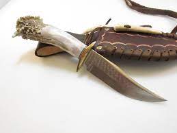 Stag Handle Knife Bowie 5 Stag Antler Horn Bone Handle Custom Vintage Fixed Blade Hunting Knives Leather Sh Handmade Gifts For Men Leather Sheath Hunting Knife