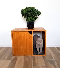 Cat litterbox furniture from catsplay comes in a variety of litter hider styles and allow the unsightly many of our cat furniture litter box hiders are quality pieces of handcrafted wood furniture, allowing the cat washroom bench serves as an attractive cover to hide away the litter box and confine al. Cat Litter Box Cover Pet Furniture Cat House Modern Litter Etsy