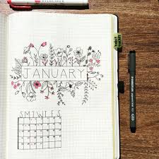 January Cover Page For Bullet Journal With Monthly Calendar And Flower Doodles Bujoamigas On Bullet Journal Cover Page January Bullet Journal Bullet Journal