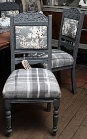 A Set Of Four Victorian Chairs Painted In Autentico Pigeon Grey And Reupholstered In Balmoral Tartan Furniture Vintage Painted Furniture Refurbished Furniture