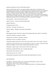 Job description atau deskripsi pekerjaan adalah. Deskripsi Pekerjaan Sales And Marketing Admin