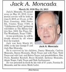 Obituary for Jack A. Moncada, 1936-2015 (Aged 79)